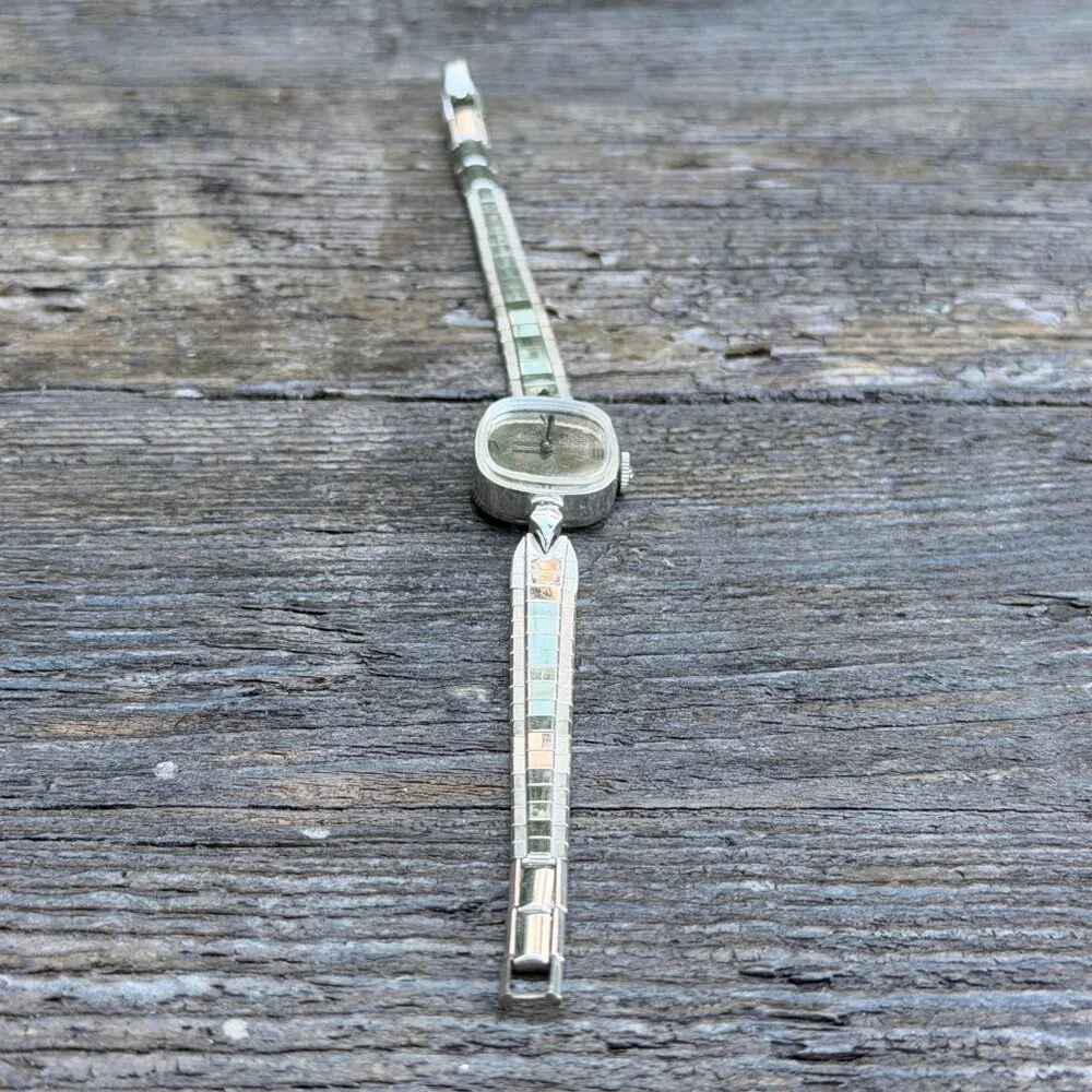 Vintage Wittnauer Ladies Mechanical Wind Up Watch Working Silver Art Deco Band